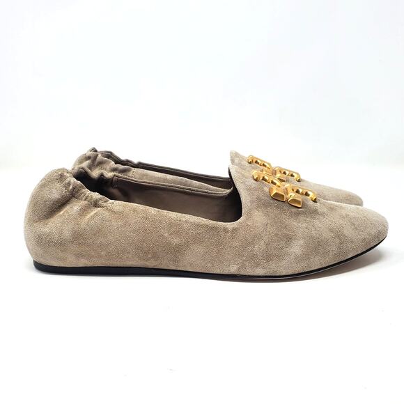 Tory Burch Eleanor Loafer Flat Shoes Suede Classic Taupe 88985 Logo Size US 9 - Picture 4 of 12